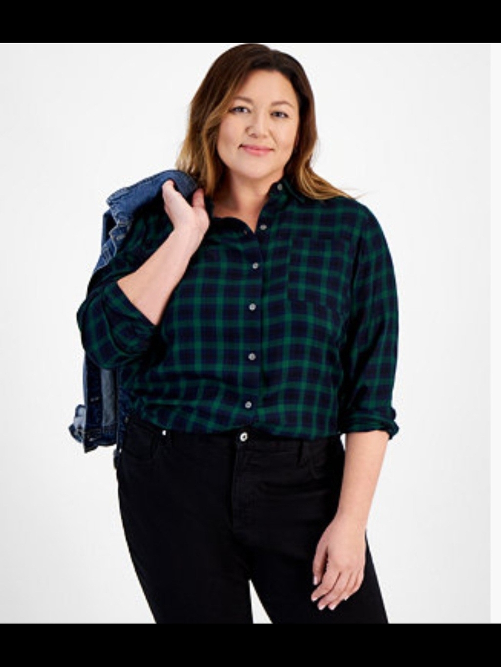 Style & Co. Green and Navy Plaid Button-Front Shirt